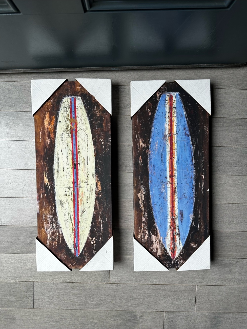 Lot Of 2 Canvas Surfboard Surfing Hanging Decor Wall Art Set NEW